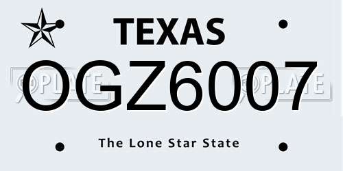 OGZ6007 Texas License Plate