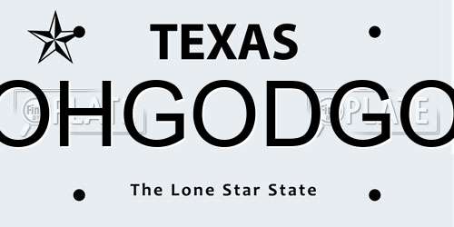 OHGODGO Texas License Plate
