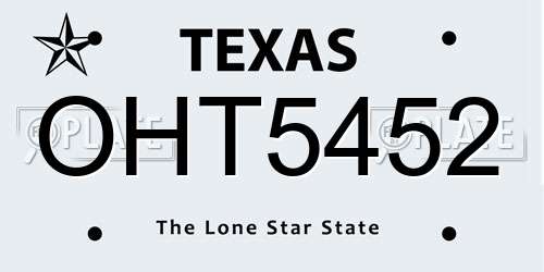 OHT5452 Texas License Plate