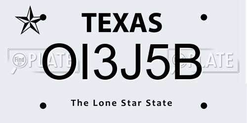 OI3J5B Texas License Plate