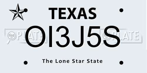 OI3J5S Texas License Plate