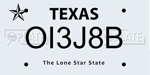 OI3J8B Texas License Plate