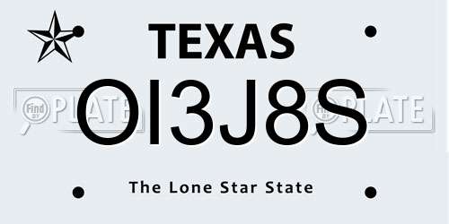 OI3J8S Texas License Plate