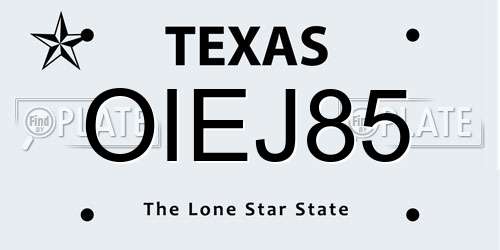 OIEJ85 Texas License Plate
