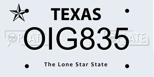 OIG835 Texas License Plate