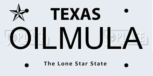 OILMULA Texas License Plate
