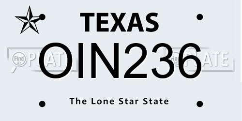 OIN236 Texas License Plate