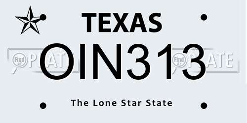 OIN313 Texas License Plate