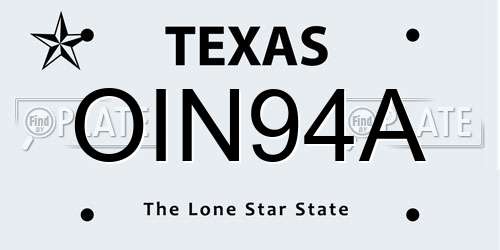 OIN94A Texas License Plate