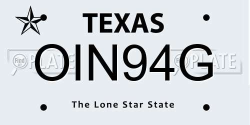 OIN94G Texas License Plate