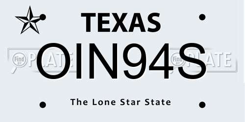 OIN94S Texas License Plate