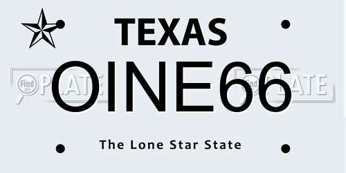 OINE66 Texas License Plate