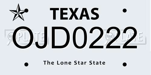 OJD0222 Texas License Plate