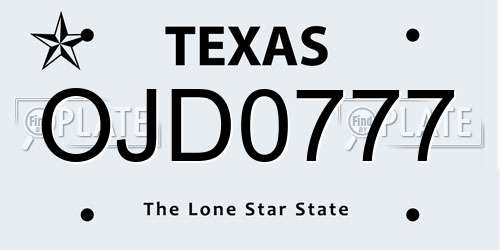 OJD0777 Texas License Plate