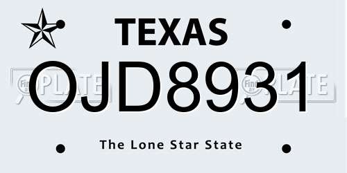 OJD8931 Texas License Plate