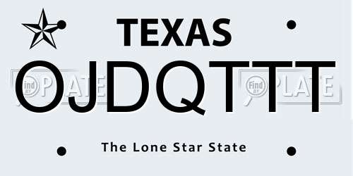 OJDQTTT Texas License Plate