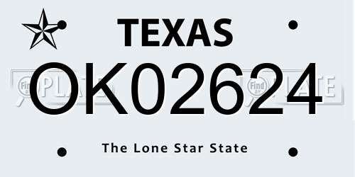 OK02624 Texas License Plate