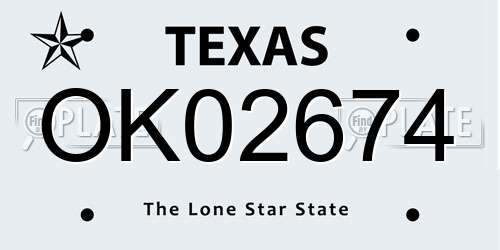 OK02674 Texas License Plate