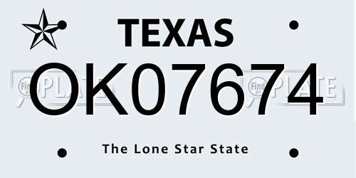 OK07674 Texas License Plate