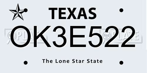 OK3E522 Texas License Plate