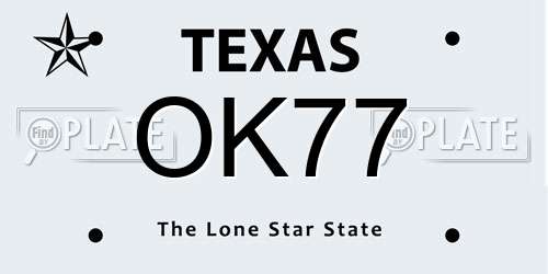 OK77 Texas License Plate