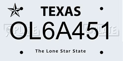 OL6A451 Texas License Plate