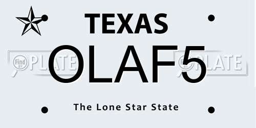 OLAF5 Texas License Plate