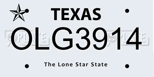 OLG3914 Texas License Plate