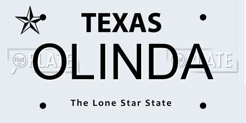 OLINDA Texas License Plate