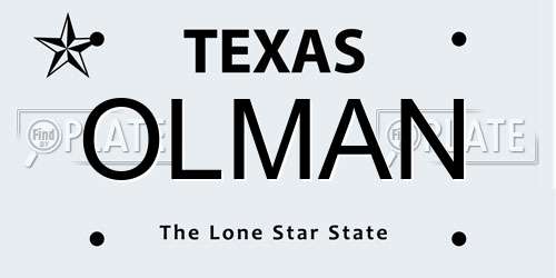 OLMAN Texas License Plate