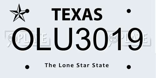 OLU3019 Texas License Plate