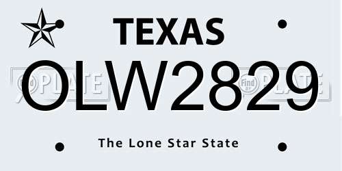 OLW2829 Texas License Plate