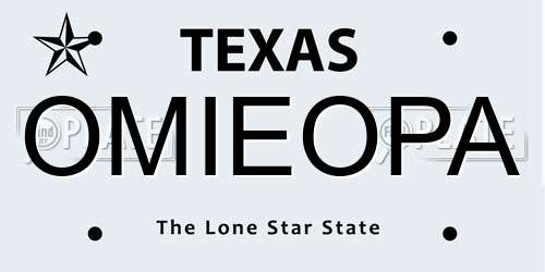 OMIEOPA Texas License Plate