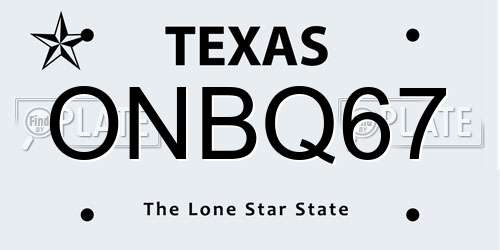 ONBQ67 Texas License Plate