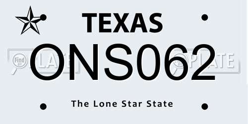 ONS062 Texas License Plate