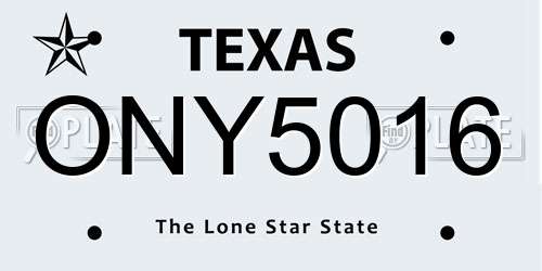 ONY5016 Texas License Plate