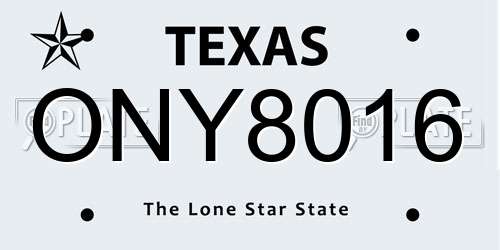 ONY8016 Texas License Plate