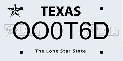 OO0T6D Texas License Plate