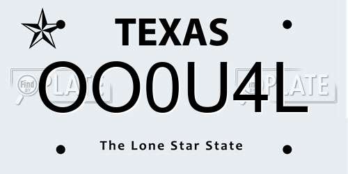 OO0U4L Texas License Plate