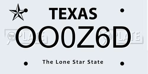 OO0Z6D Texas License Plate