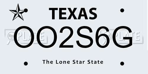 OO2S6G Texas License Plate