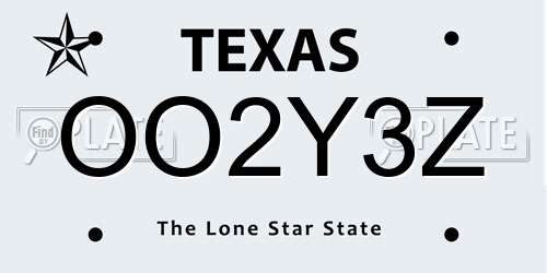 OO2Y3Z Texas License Plate