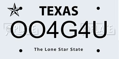 OO4G4U Texas License Plate
