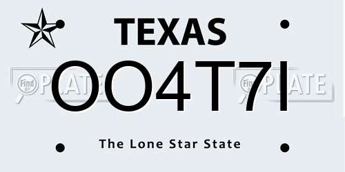 OO4T7I Texas License Plate