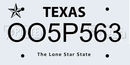 OO5P563 Texas License Plate