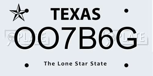 OO7B6G Texas License Plate
