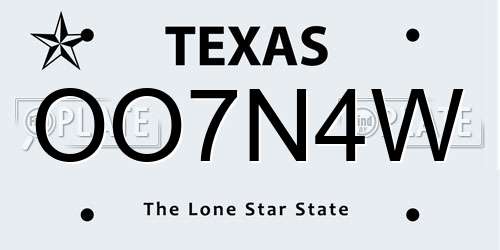OO7N4W Texas License Plate