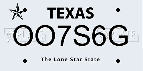 OO7S6G Texas License Plate