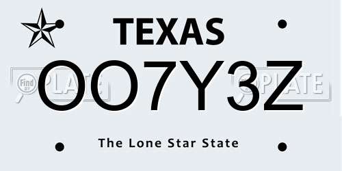 OO7Y3Z Texas License Plate
