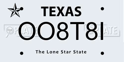 OO8T8I Texas License Plate